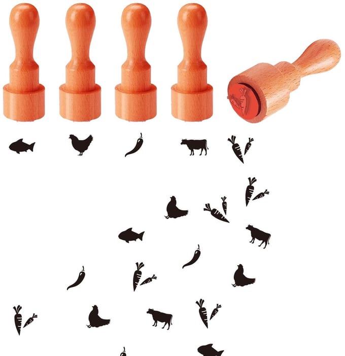 Dailygoods- Rubber Stempel Mini - Dier/Groente Patronen - Houten