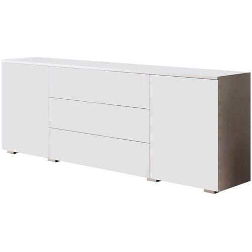 Moderne Dressoir Kommode 150 cm – 3 Lades & 2 Deuren – Push-to-Open Systeem – Wit Mat & Wit Hoogglans – Breedte 150 cm