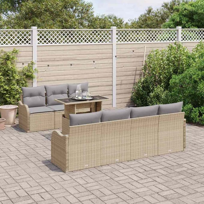 vidaXL - Tuinbank - Set - 8 - st - 7-Aantal - zitplaatsen - Beige - Poly - Riet