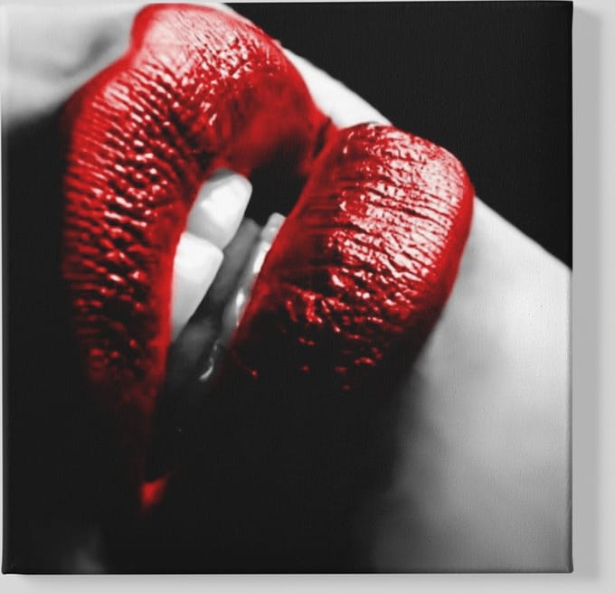 Canvas Schilderij - Rode Lippen - Vrouw - 60x60x2 cm