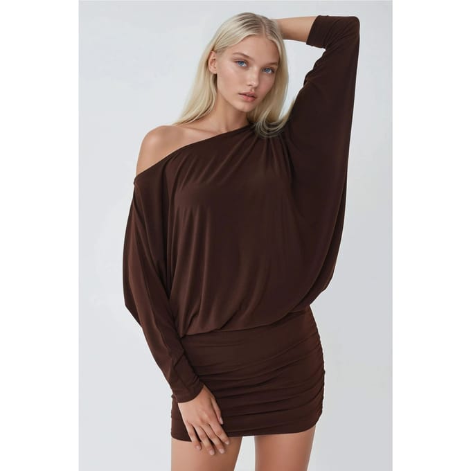 Asymmetrische Kraag Aansluitend Mini-jurk