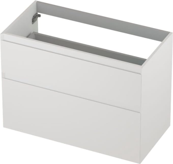 INK® wastafelonderkast 2 laden greeploos gelakt asymmetrisch 90x45x65cm, mat wit