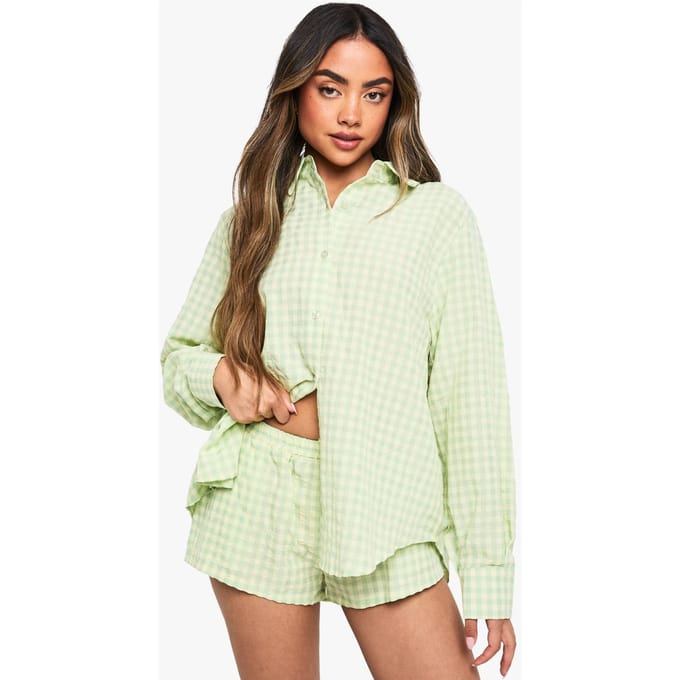 boohoo Dames Gingham Shorts | Green | Maat: 8