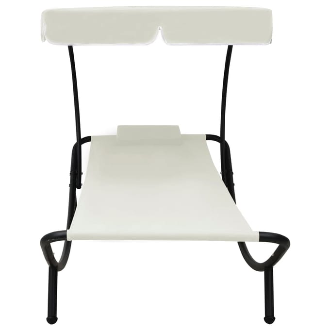 vidaXL - Loungebed - met - luifel - en - kussen - crèmewit