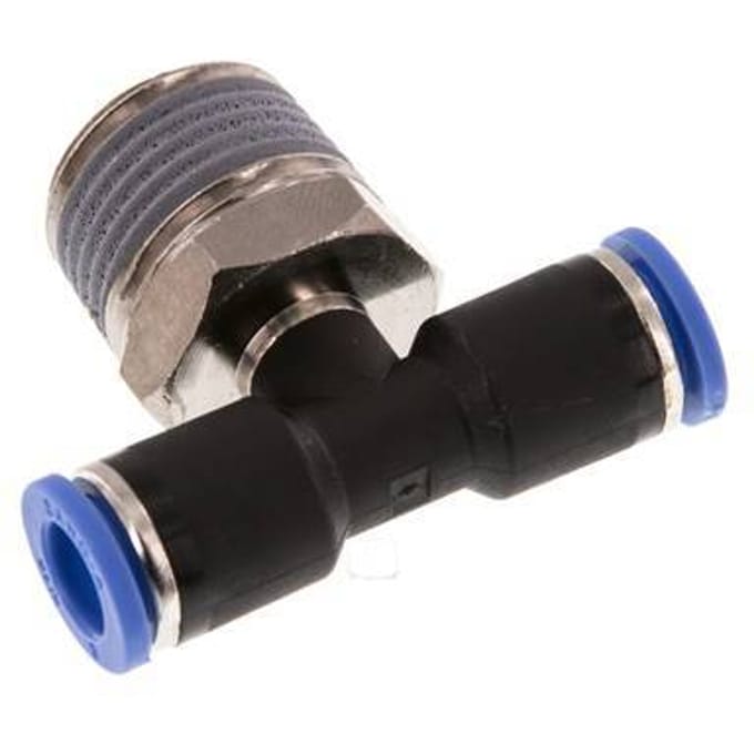 8mm x R1/2'' inline T-stuk Messing/PA 66 Insteekfitting Buitendraad Draaibaar NBR