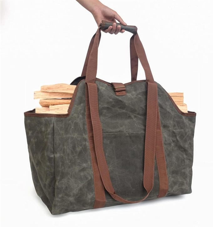 Brandhout Tas - Draagbare Houder - Haardhout Opslag - Extra Grote Capaciteit - 58x35.5x30cm - Grijsgroen