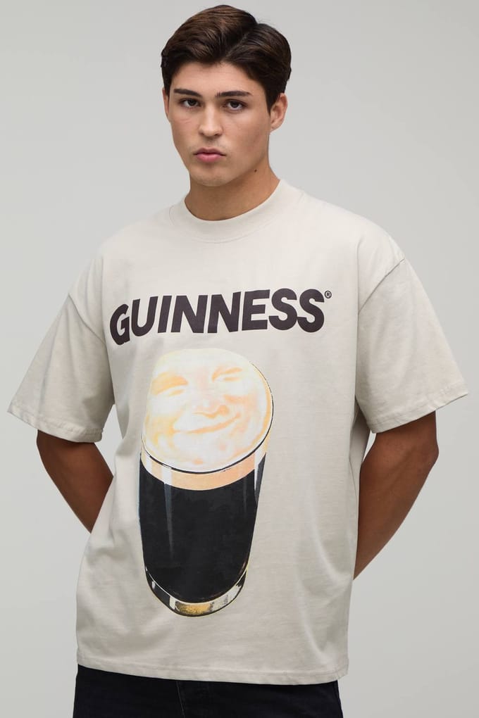 Oversized Guinness Pint Licentie Print T-shirt | Stone | Size Large