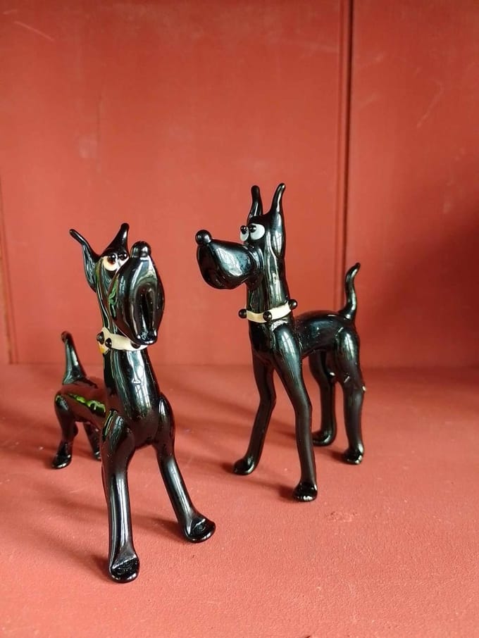 Set van 2 mondgeblazen glazen honden / hond / handmade