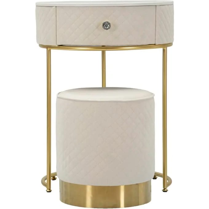 Nachtkastje met kruk Nightstand/dressing Table With Puff Vellit Cream Ø 52×70 cm