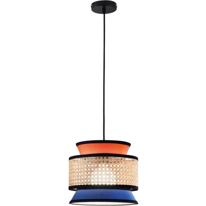 Luce Ambiente Design Hanglamp Gazebo, oranje/blauw/naturel, Ø 26 cm, stof/rotan