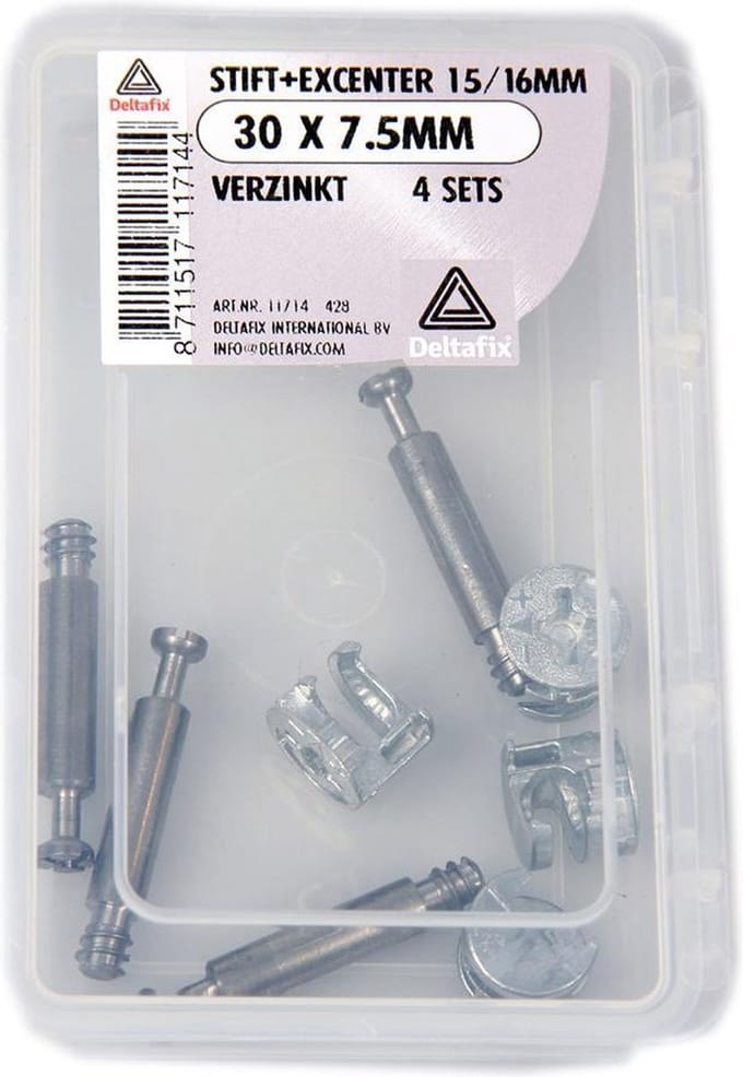 Deltafix stift met excenter 25 mm verzinkt 30 x 7.5mm 4 sets