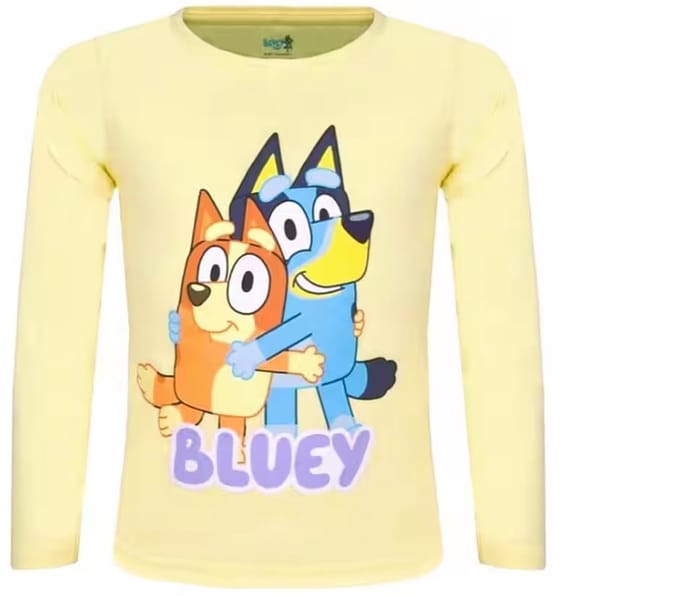 Bluey Hug Geel kindershirt met lange mouwen, 3 jaar / 98 cm