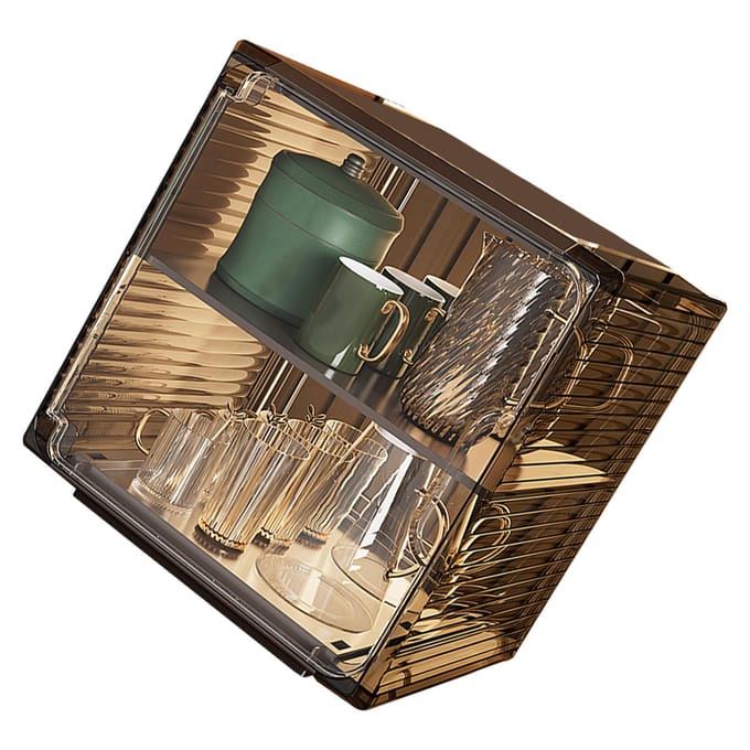 Beker Opbergrek Stofdicht Stapelbaar Plastic Transparante Beker Organizer Doos voor Kast Bureau Medium Black beige