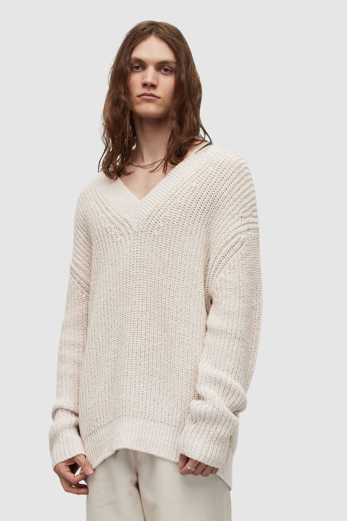 AllSaints Bayler V-neck Putty White Taglia: L | Maglioni a maglia Outlet | Uomo | Bianco