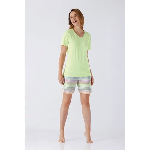 Hajo dames shortama groen en strepen - Groen - Maat - 36/38
