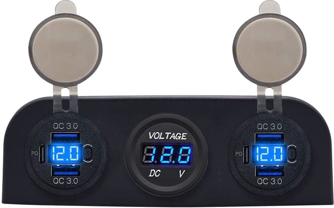 ProRide 12V USB Autolader 6 Poorten - QC3.0 - P19160 - Drievoudig opbouw paneel met Voltmeter