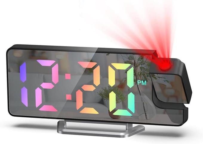 Projectie Wekker met Roterende LED Kleuren Spiegel en Groot Display
