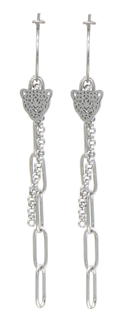 Oorbellen Panter - Oorringen - RVS - 7x2 cm - Zilverkleurig