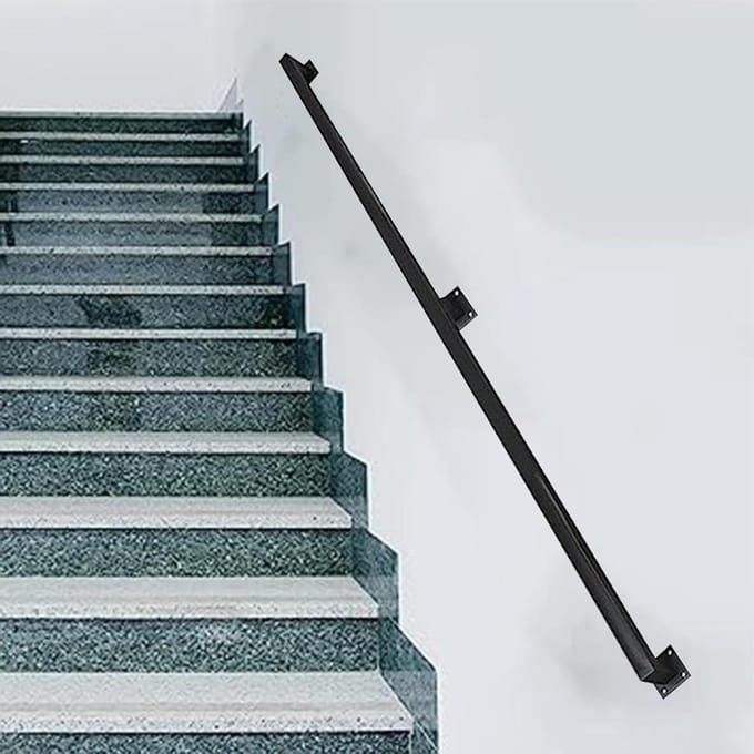 Trapleuning Set - Steunrail Metaal - Veilig Traplopen - Roestwerende Coating - 80cm - Zwart