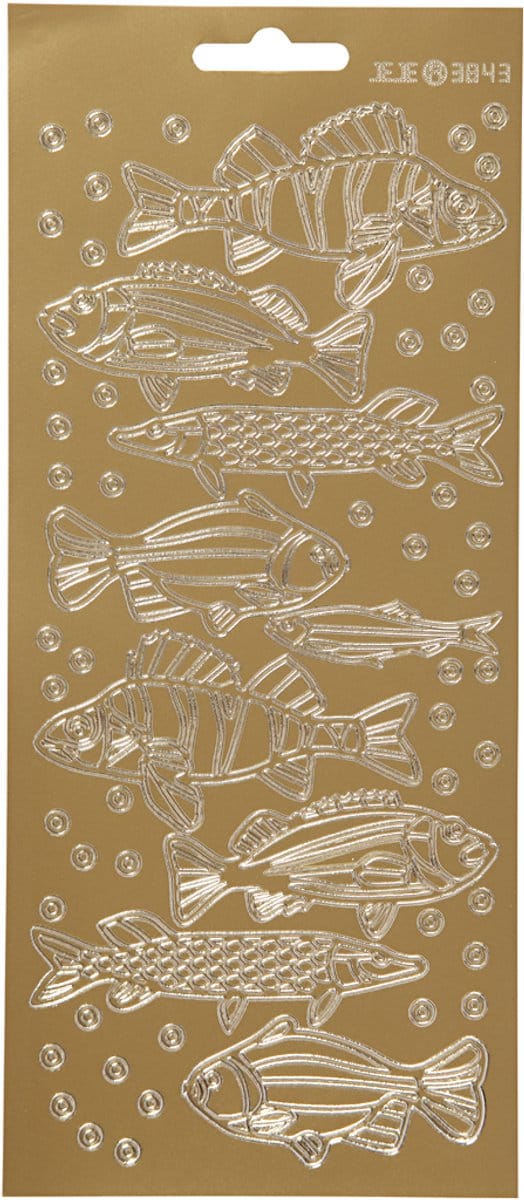 Stickers, vissen, vel 10x23 cm, goud, 1 vel