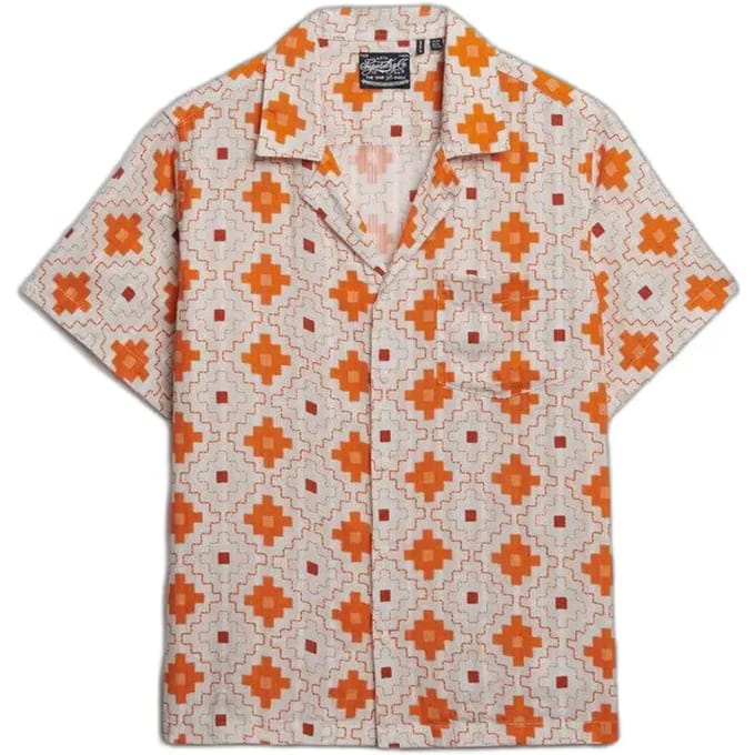 Superdry Beach Printed Overhemd met Korte Mouwen Orange Grootte: 40