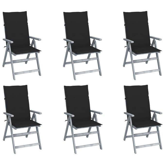 vidaXL - Tuinstoelen - 6 - st - verstelbaar - met - kussens - massief - acaciahout