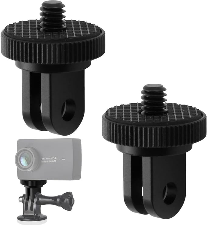 2-Pack 360° Rotating Action Camera Adapter voor Statief, Aluminium 1/4 Inch, Geschikt voor Actiecamera's en Accessoires