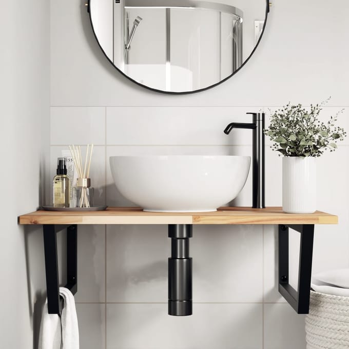 vidaXL - Badkamer - wandschap - staal - en - massief - acaciahout
