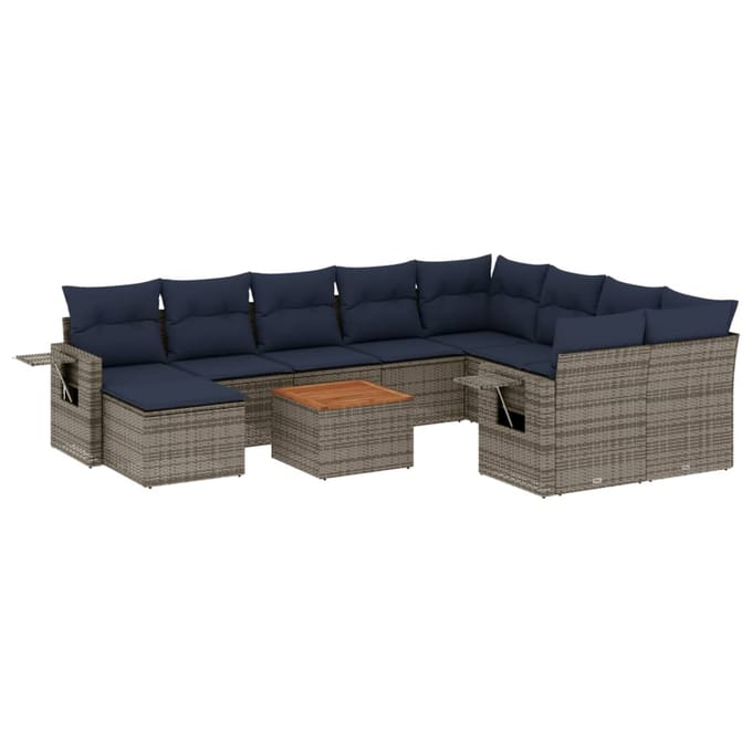 vidaXL - 11-delige - tuinbankset - met - kussens, - grijs - polyrotan