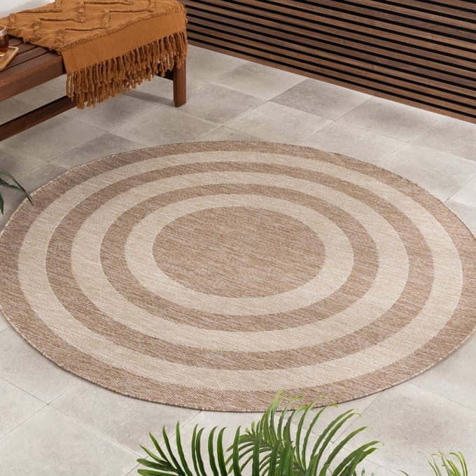 Fraai Rond buitenkleed - Sierra Frame Beige/Creme - Ø 200cm