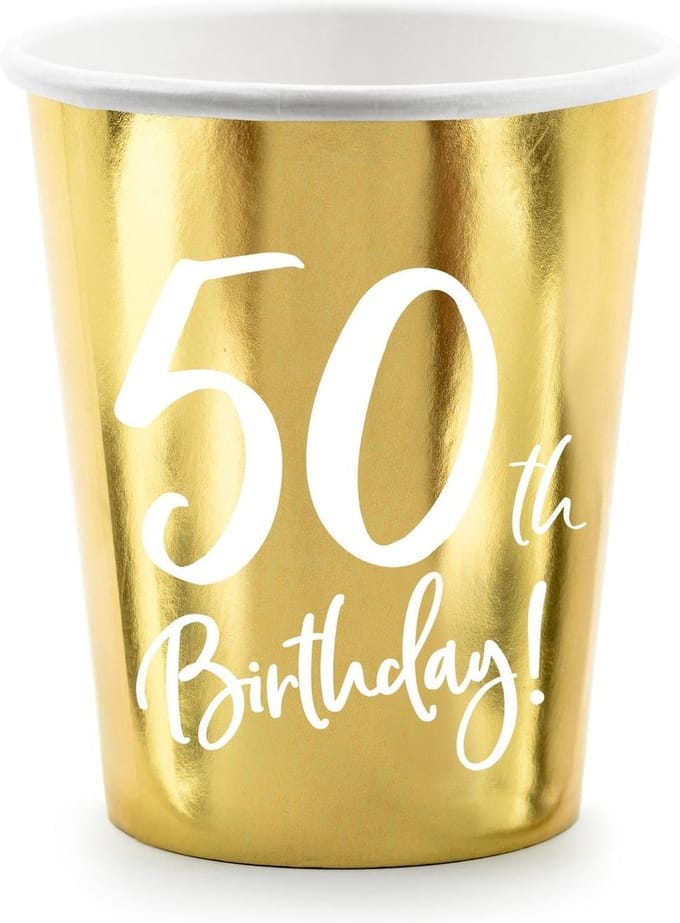Feestbekers 50th Birthday Goud - 6 Stuks