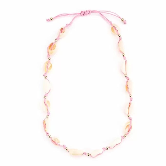 Bijoutheek Collier Schelpen Gold Balls Roze