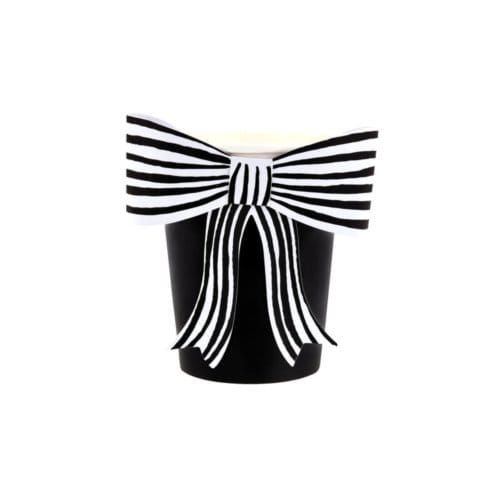 Meri meri halloween bekers zwart/wit gestreepte strik