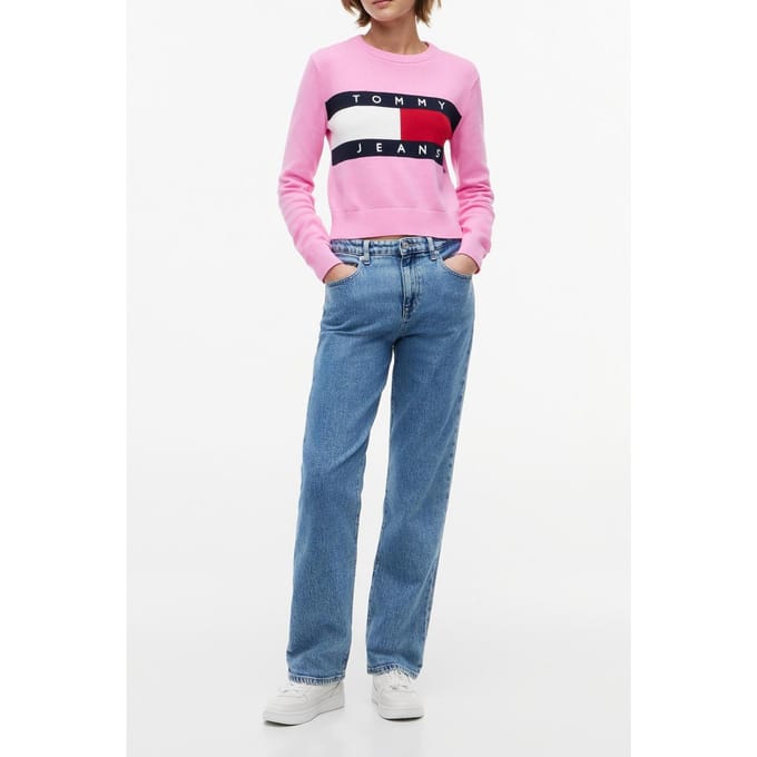 Tommy Hilfiger Flag Crew Neck Pink Daisy Größe: L | Pullover Outlet | Damen | Rosa