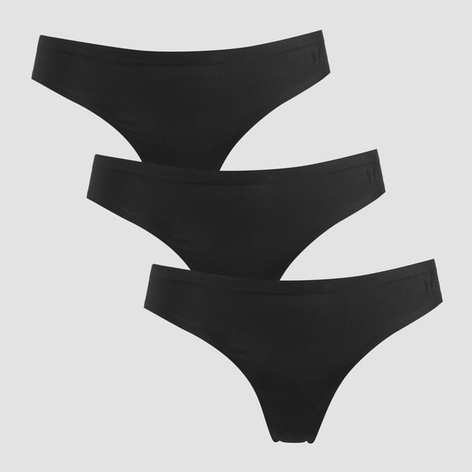 MP Women's Mid Rise No VPL Thong (3 Pack) - Black - XXL