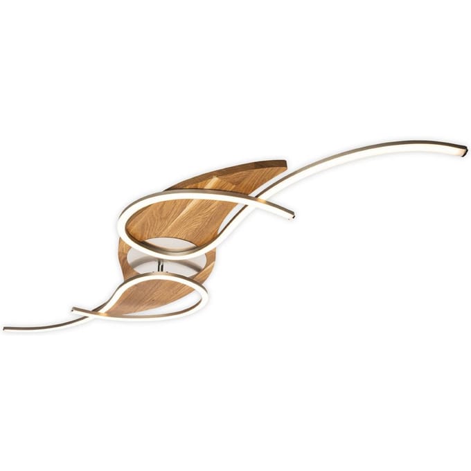 Elobra LED plafondlamp Panama curved, eiken/nikkel, lengte 128 cm