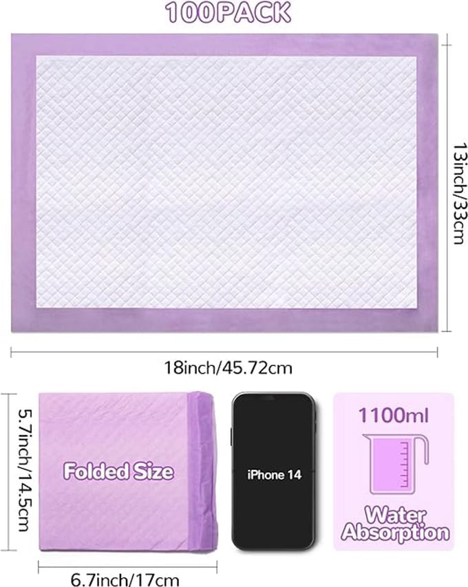 100 Wegwerp Aankleedmatten voor Baby's - Super Absorberende, Waterdichte Luierwissel Pads 33 x 46 cm
