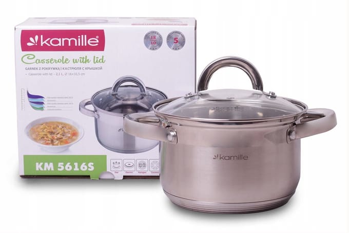 Kamille RVS Pan met Glazen Deksel - 2.1L - Inductie Geschikt