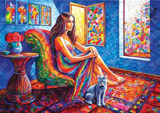 Magnolia puzzel Woman with Cat - 1000 stukjes legpuzzel.