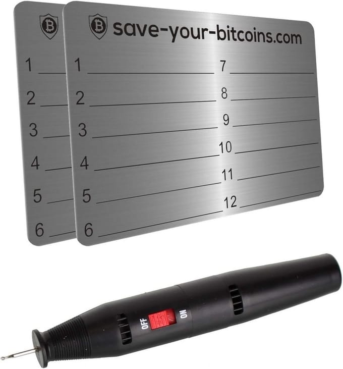 Metalen Recovery Plaat voor Seed Phrase - Compleet met Graveerstift