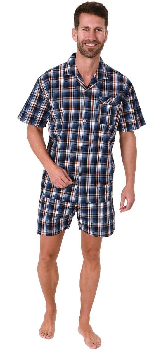 Normann Heren Pyjama Korte Mouwen Geweven Knoop Omhoog Elegant Ontwerp