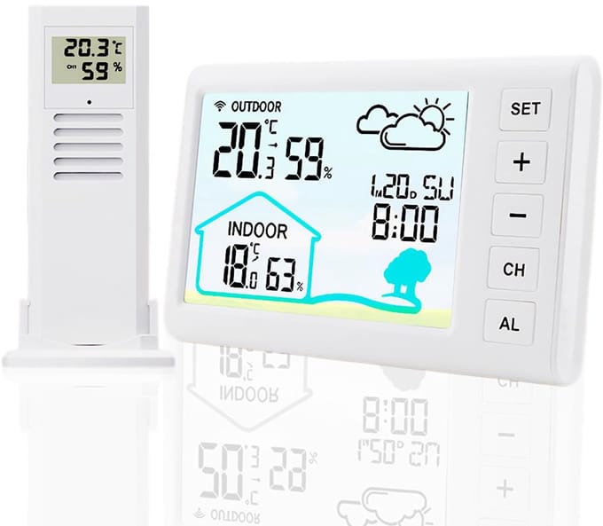 Weerstation met buitensensor - digitale klok thermometer hygrometer weersvoorspelling alarm