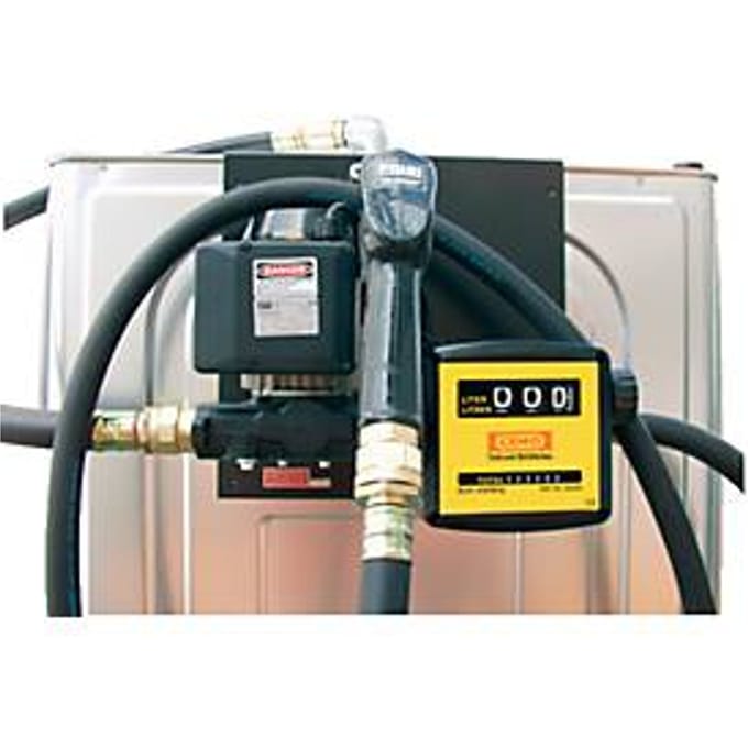 elektrische pomp CEMO, ca. 50 l/min, 230V, zelfaanzuigend, teller, sproeier met houder, 4 m vulslang