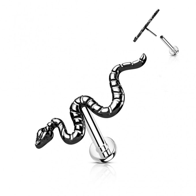 Piercing titanium snake push in 1.2x8 - zwart - LMPiercings