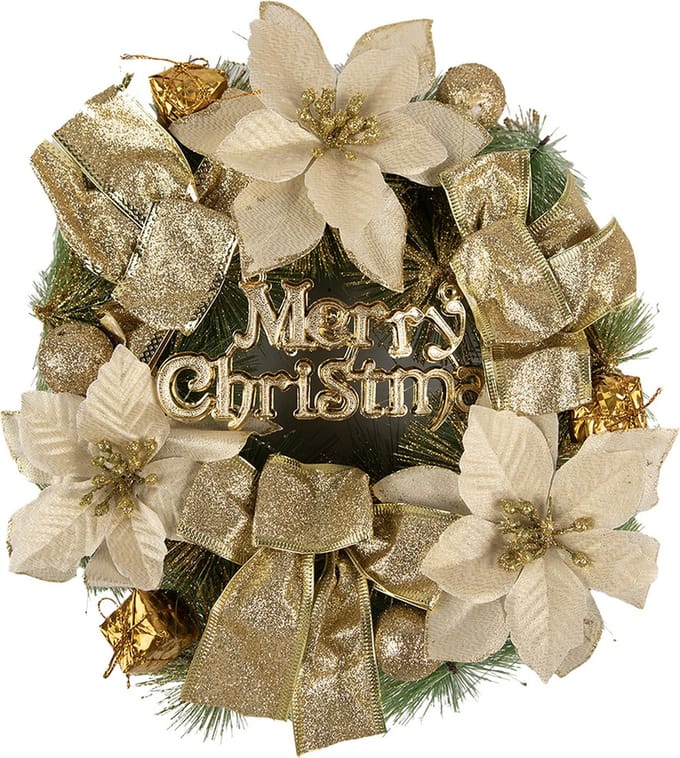 Clayre & Eef Kerstkrans Ø 30 cm Goudkleurig Kunststof