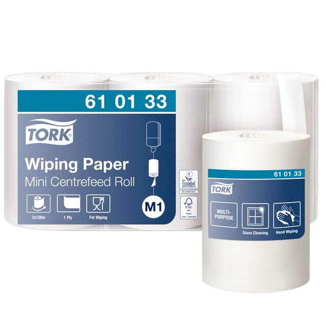 Tork 610133 3st Poetsrol M1 mini Advanced 1 laags 21.5x120m Wit 3 Rollen (610133)