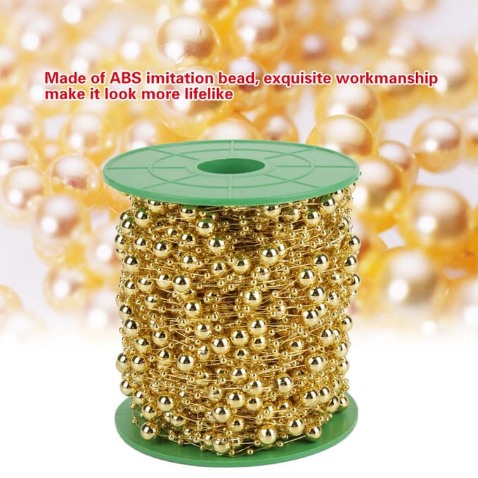 60m/rol Galvaniseren Parel Draad Kralen Slinger String DIY Bruiloftsdecoratie 3mm+8mm(gouden) beige