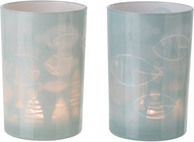 J-Line theelichthouder Vis - glas - groen - large - set van 2