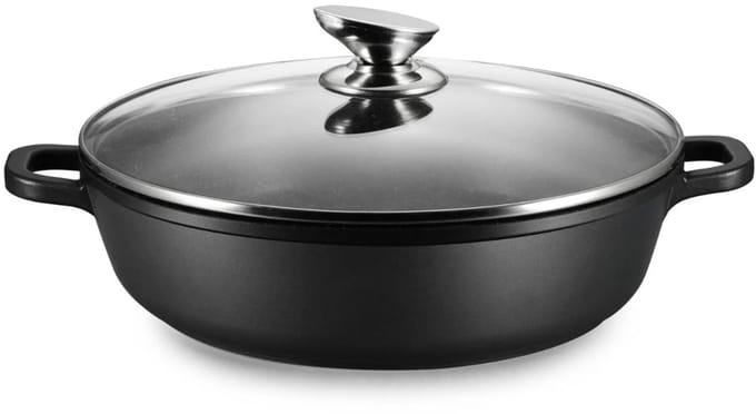 Ferveo Omega Lage Braadpan met Deksel - 24cm - Zwart - Inductie