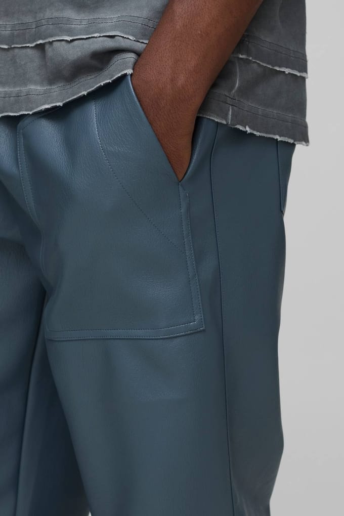 Elasticated Waist PU Relaxed Carpenter Trouser | Slate Blue | Size Medium